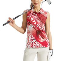 Personalised New Zealand Aotearoa Darts Masters Women Sleeveless Polo Shirt Maori Art Tattoo with Tribal Dart Symbol Red LT03 - Polynesian Pride