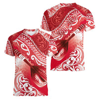 Personalised New Zealand Aotearoa Darts Masters Women V-Neck T-Shirt Maori Art Tattoo with Tribal Dart Symbol Red LT03 - Polynesian Pride