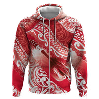 Personalised New Zealand Aotearoa Darts Masters Zip Hoodie Maori Art Tattoo with Tribal Dart Symbol Red LT03 Zip Hoodie Red - Polynesian Pride