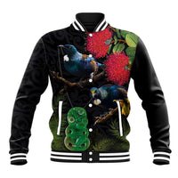 New Zealand Tui Baseball Jacket Guardians of the Hei Tiki - Maori Art and Plants LT03 Unisex Black - Polynesian Pride