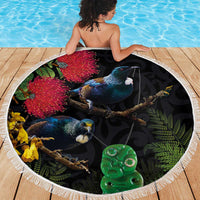 New Zealand Tui Beach Blanket Guardians of the Hei Tiki - Maori Art and Plants LT03 - Polynesian Pride
