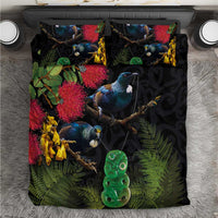 New Zealand Tui Bedding Set Guardians of the Hei Tiki - Maori Art and Plants LT03 Black - Polynesian Pride
