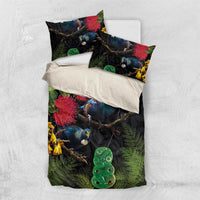 New Zealand Tui Bedding Set Guardians of the Hei Tiki - Maori Art and Plants LT03 US Twin 172cm x 218cm Black - Polynesian Pride