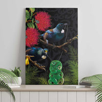 New Zealand Tui Canvas Wall Art Guardians of the Hei Tiki - Maori Art and Plants LT03 - Polynesian Pride