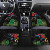 New Zealand Tui Car Mats Guardians of the Hei Tiki - Maori Art and Plants LT03 Set 4pcs Black - Polynesian Pride