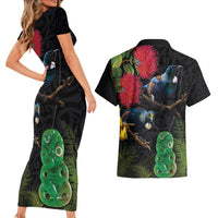 New Zealand Tui Couples Matching Short Sleeve Bodycon Dress and Hawaiian Shirt Guardians of the Hei Tiki - Maori Art and Plants LT03 - Polynesian Pride