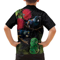 New Zealand Tui Family Matching Long Sleeve Bodycon Dress and Hawaiian Shirt Guardians of the Hei Tiki - Maori Art and Plants LT03 - Polynesian Pride