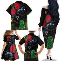 New Zealand Tui Family Matching Off The Shoulder Long Sleeve Dress and Hawaiian Shirt Guardians of the Hei Tiki - Maori Art and Plants LT03 - Polynesian Pride