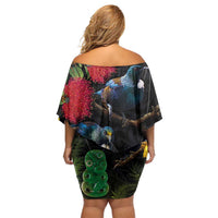 New Zealand Tui Family Matching Off Shoulder Short Dress and Hawaiian Shirt Guardians of the Hei Tiki - Maori Art and Plants LT03 - Polynesian Pride