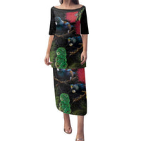 New Zealand Tui Family Matching Puletasi and Hawaiian Shirt Guardians of the Hei Tiki - Maori Art and Plants LT03 Mom's Dress Black - Polynesian Pride