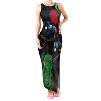 New Zealand Tui Family Matching Tank Maxi Dress and Hawaiian Shirt Guardians of the Hei Tiki - Maori Art and Plants LT03 Mom's Dress Black - Polynesian Pride