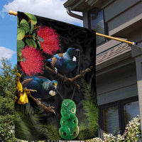 New Zealand Tui Garden Flag Guardians of the Hei Tiki - Maori Art and Plants LT03 - Polynesian Pride