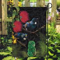 New Zealand Tui Garden Flag Guardians of the Hei Tiki - Maori Art and Plants LT03 Garden Flag Black - Polynesian Pride