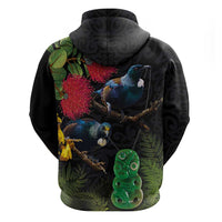 New Zealand Tui Hoodie Guardians of the Hei Tiki - Maori Art and Plants LT03 - Polynesian Pride