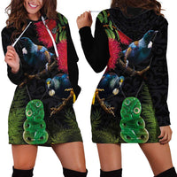 New Zealand Tui Hoodie Dress Guardians of the Hei Tiki - Maori Art and Plants