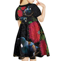 New Zealand Tui Kid Short Sleeve Dress Guardians of the Hei Tiki - Maori Art and Plants LT03 - Polynesian Pride