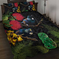 New Zealand Tui Quilt Bed Set Guardians of the Hei Tiki - Maori Art and Plants LT03 Black - Polynesian Pride