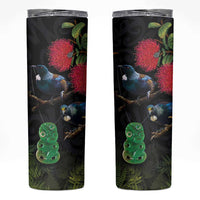 New Zealand Tui Skinny Tumbler Guardians of the Hei Tiki - Maori Art and Plants LT03 Black - Polynesian Pride