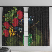 New Zealand Tui Window Curtain Guardians of the Hei Tiki - Maori Art and Plants LT03 With Hooks Black - Polynesian Pride