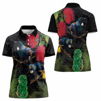 New Zealand Tui Women Polo Shirt Guardians of the Hei Tiki - Maori Art and Plants LT03 - Polynesian Pride