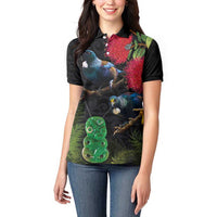 New Zealand Tui Women Polo Shirt Guardians of the Hei Tiki - Maori Art and Plants LT03 - Polynesian Pride