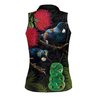 New Zealand Tui Women Sleeveless Polo Shirt Guardians of the Hei Tiki - Maori Art and Plants LT03 - Polynesian Pride