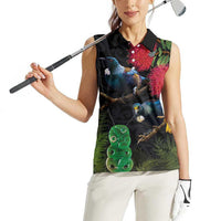 New Zealand Tui Women Sleeveless Polo Shirt Guardians of the Hei Tiki - Maori Art and Plants LT03 - Polynesian Pride