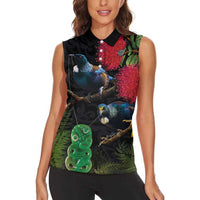 New Zealand Tui Women Sleeveless Polo Shirt Guardians of the Hei Tiki - Maori Art and Plants LT03 - Polynesian Pride