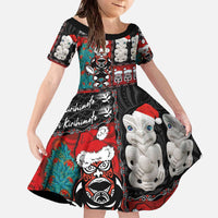 New Zealand Christmas Family Matching Off The Shoulder Long Sleeve Dress and Hawaiian Shirt Maori Christmas Spirit - Meri Kirihimete LT03 Daughter's Dress Black - Polynesian Pride