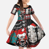 New Zealand Christmas Family Matching Off Shoulder Maxi Dress and Hawaiian Shirt Maori Christmas Spirit - Meri Kirihimete LT03 Daughter's Dress Black - Polynesian Pride