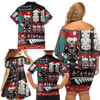 New Zealand Christmas Family Matching Off Shoulder Short Dress and Hawaiian Shirt Maori Christmas Spirit - Meri Kirihimete LT03 - Polynesian Pride
