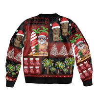 Hawaiian Christmas Bomber Jacket - Mele Kalikimaka Island Holiday Vibes - Black Red LT03 - Polynesian Pride