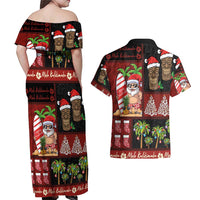 Hawaiian Christmas Couples Matching Off Shoulder Maxi Dress and Hawaiian Shirt - Mele Kalikimaka Island Holiday Vibes - Black Red LT03 - Polynesian Pride
