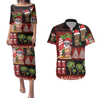 Hawaiian Christmas Couples Matching Puletasi and Hawaiian Shirt - Mele Kalikimaka Island Holiday Vibes - Black Red LT03 Black - Red - Polynesian Pride