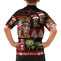 Hawaiian Christmas Family Matching Long Sleeve Bodycon Dress and Hawaiian Shirt - Mele Kalikimaka Island Holiday Vibes - Black Red