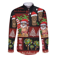 Hawaiian Christmas Family Matching Off Shoulder Maxi Dress and Hawaiian Shirt - Mele Kalikimaka Island Holiday Vibes - Black Red LT03 Dad's Shirt - Long Sleeve Black - Red - Polynesian Pride