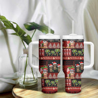 Hawaiian Christmas Tumbler With Handle - Mele Kalikimaka Island Holiday Vibes - Black Red