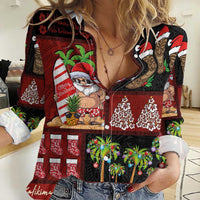 Hawaiian Christmas Women Casual Shirt - Mele Kalikimaka Island Holiday Vibes - Black Red LT03 Female Black - Red - Polynesian Pride