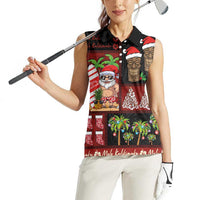 Hawaiian Christmas Women Sleeveless Polo Shirt - Mele Kalikimaka Island Holiday Vibes - Black Red LT03 - Polynesian Pride