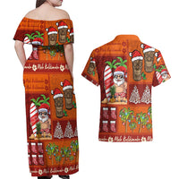 Hawaiian Christmas Couples Matching Off Shoulder Maxi Dress and Hawaiian Shirt - Mele Kalikimaka Island Holiday Vibes - Red Orange LT03 - Polynesian Pride