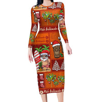 Hawaiian Christmas Family Matching Long Sleeve Bodycon Dress and Hawaiian Shirt - Mele Kalikimaka Island Holiday Vibes - Red Orange LT03 Mom's Dress Red - Orange - Polynesian Pride