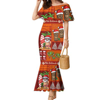 Hawaiian Christmas Family Matching Mermaid Dress and Hawaiian Shirt - Mele Kalikimaka Island Holiday Vibes - Red Orange LT03 Mom's Dress Red - Orange - Polynesian Pride
