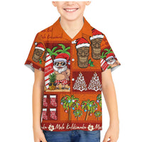 Hawaiian Christmas Family Matching Mermaid Dress and Hawaiian Shirt - Mele Kalikimaka Island Holiday Vibes - Red Orange LT03 Son's Shirt Red - Orange - Polynesian Pride