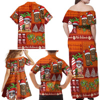 Hawaiian Christmas Family Matching Off Shoulder Maxi Dress and Hawaiian Shirt - Mele Kalikimaka Island Holiday Vibes - Red Orange LT03 - Polynesian Pride