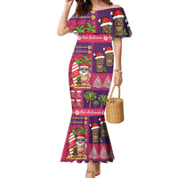 Hawaiian Christmas Family Matching Mermaid Dress and Hawaiian Shirt - Mele Kalikimaka Island Holiday Vibes - Pink Purple LT03 Mom's Dress Pink - Purple - Polynesian Pride