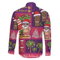 Hawaiian Christmas Family Matching Off Shoulder Short Dress and Hawaiian Shirt - Mele Kalikimaka Island Holiday Vibes - Pink Purple LT03 - Polynesian Pride