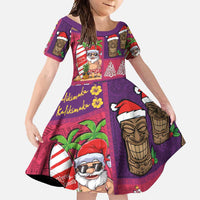 Hawaiian Christmas Family Matching Tank Maxi Dress and Hawaiian Shirt - Mele Kalikimaka Island Holiday Vibes - Pink Purple LT03 Daughter's Dress Pink - Purple - Polynesian Pride