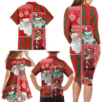 Australian Christmas Family Matching Long Sleeve Bodycon Dress and Hawaiian Shirt - Santa Koala Kangaroo and Holiday Cheer LT03 - Polynesian Pride