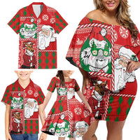 Australian Christmas Family Matching Off Shoulder Short Dress and Hawaiian Shirt - Santa Koala Kangaroo and Holiday Cheer LT03 - Polynesian Pride