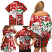 Australian Christmas Family Matching Off Shoulder Short Dress and Hawaiian Shirt - Santa Koala Kangaroo and Holiday Cheer LT03 - Polynesian Pride